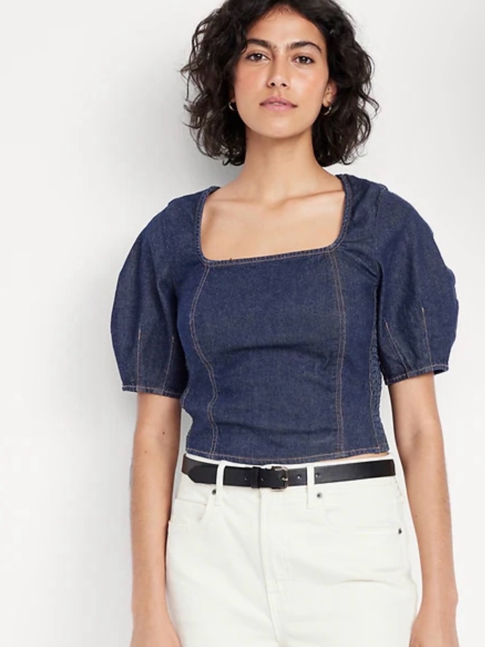 Old Navy Dark Indigo Puff-Sleeve Denim Top